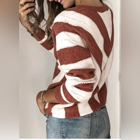 Dokotoo Womens Striped V Neck Cozy Knitted Pullover Sweaters (NWT)size small - Picture 2 of 5